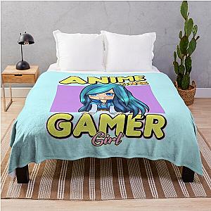 AnimeZing gamer girl Aesthetic anime chibi itsfunneh rainbow art Throw Blanket