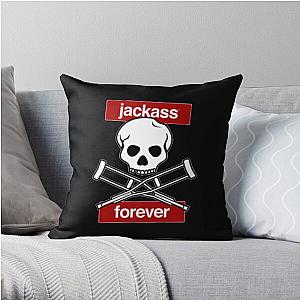 Jackass Pillows - Jackass Forever - Jackass Red Skull And Crutches Warning Logo Throw Pillow RB1101