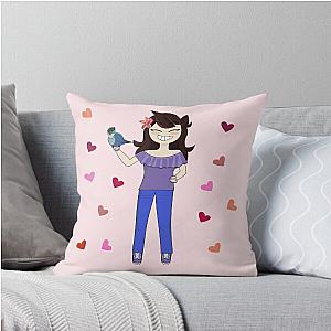 Jaiden animations and her bird, cute moment with pink hearts, parrot watching you funny throw pillow
