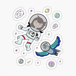 Jaiden animations astronaut surrounded by stars planets having fun at dark space animation squad sticker with bird