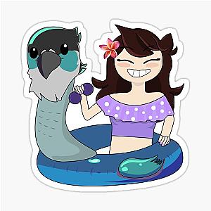 Jaiden animations Cute Bird Swimming in Pool with Sunglasses, Bird Saving a Buoy and Having Fun, Summer Swimsuit Sticker