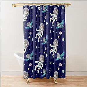 Jaiden Animations Astronaut Surrounded by Birds and Stars in Space Having Fun with the Squad Shower Curtain