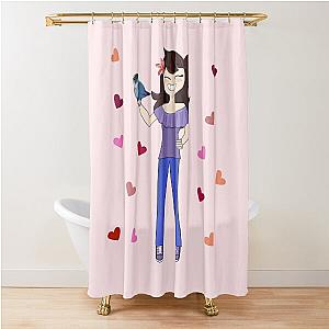 Jaiden Animations bird spirited moment pink hearts watching you funny Shower Curtain