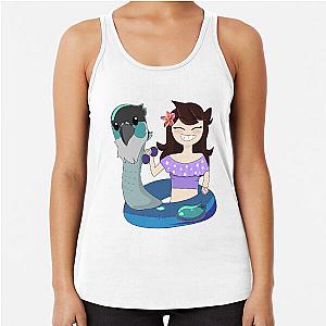 Jaiden Animations Cute Bird Swimming Pool Wearing Sunglasses, Bird Saving Buoy and Having Fun, Summer Swimsuit Racerback Tank Top