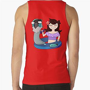 Jaiden animations swimming in pool with sunglasses and bird saving buoy, summer swimsuit tank top