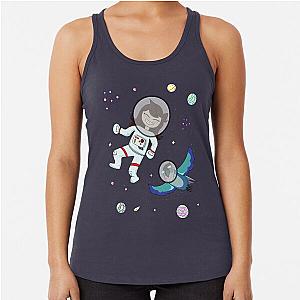 Jaiden Animations Astronaut, Surrounded by Birds, Stars, and Planets, Having Fun in Dark Space Animation Squad Racerback Tank