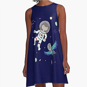 Jaiden Animations astronaut surrounded by birds, stars, planets, having fun at dark space animation squad A-Line Dress