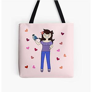 Jaiden Animations and her bird, pink hearts, parrot watching you funny All Over Print Tote Bag
