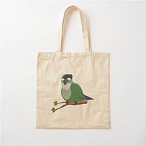 Jaiden animations green cute eyes bird on a leaf, parrot watching Cotton Tote Bag
