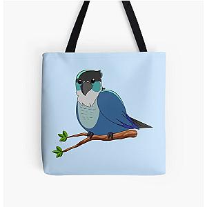 Jaiden animations Cute Bird on a leaf Parrot watching you Funny All Over Print Tote Bag