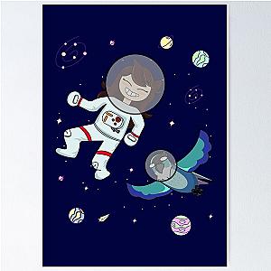 Jaiden Animations Astronaut Surrounded by Birds, Stars, and Planets, Having Fun at Dark Space Animation Squad Poster