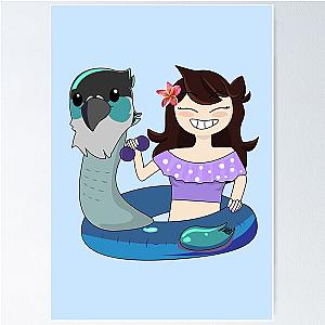 Jaiden animations cute bird swimming pool wearing sunglasses, bird saving buoy summer poster