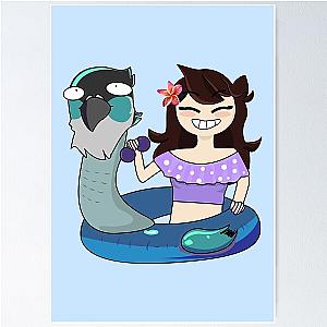 Jaiden animations swimming in pool wearing sunglasses, saving a bird and having fun, summer swimsuit Poster
