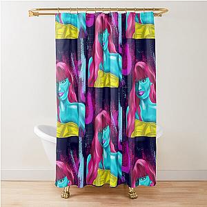 Alien woman with red hair grunge abstract hand drawn Jameela Jamil shower curtain