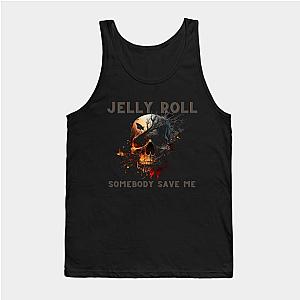 Jelly Roll Tank Tops - Jelly Roll 'Somebody Save Me'' Skull Shirt Gray and Orange Letters Tank Top TP2509