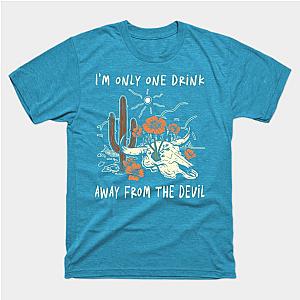 Jelly Roll T-Shirts - I'm Only One Drink Away From The Devil Bull-Skull Graphic Feathers T-Shirt TP2509