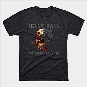 Jelly Roll T-Shirts - Jelly Roll 'Somebody Save Me'' Skull Shirt Gray and Orange Letters T-Shirt TP2509