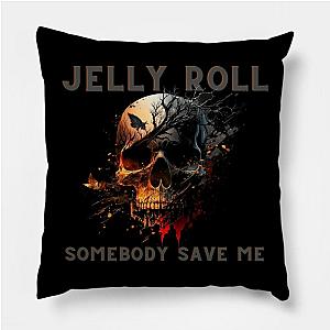 Jelly Roll Pillows - Jelly Roll 'Somebody Save Me'' Skull Shirt Gray and Orange Letters Poster TP2509