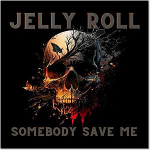 Jelly Roll Posters - Jelly Roll 'Somebody Save Me'' Skull Shirt Gray and Orange Letters Poster TP2509