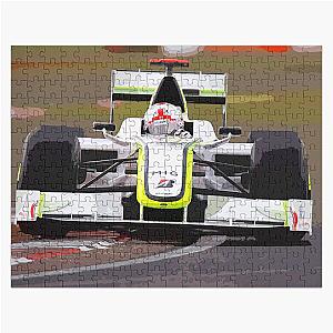 Jenson Button racing his Brawn GP 2009 F1 car at the British Grand Prix at Silverstone watercolor Jigsaw Puzzle