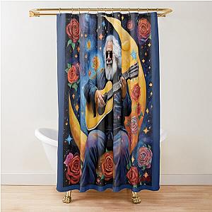 Cosmic Serenade: Jerry Garcia on a Crescent Moon Shower Curtain