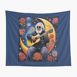 Cosmic Serenade Jerry Garcia on a Crescent Moon Tapestry