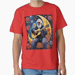 Cosmic Serenade: Jerry Garcia on a Crescent Moon Classic T-Shirt