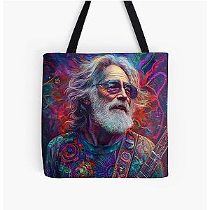 Psychedelic Jerry Garcia Artwork - Guitar Legend Tribute Vibrant Psychedelic Music Icon Design All Over Print Tote Bag