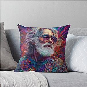 Psychedelic Jerry Garcia Artwork Guitar Legend Tribute Vibrant Psychedelic Music Icon Design Throw Pillow