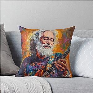 Vibrant Rock Legend Jerry Garcia Psychedelic Portrait Throw Pillow