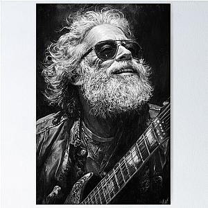 Iconic Jerry Garcia Portrait in Black White Poster