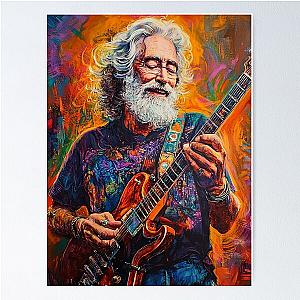 Vibrant Rock Legend Jerry Garcia Psychedelic Portrait T-Shirt Poster