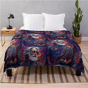 Psychedelic Jerry Garcia Artwork Guitar Legend Tribute Vibrant Psychedelic Music Icon Design Throw Blanket