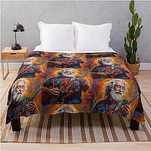 Vibrant Rock Legend Jerry Garcia Psychedelic Portrait Throw Blanket