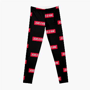 Jesus Is King Leggings - Jesus Is King Christian Red and White Text Design Cross Men Women Black Leggings RB0309