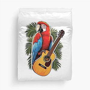 Jimmy Buffett tribute sticker, Parrot on guitar Duvet Cover