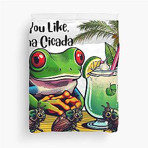 Tropical Toad Frog Pop Art Whimsical Clipart Drawing of Frog Singing Jimmy Buffett. Duvet Cover