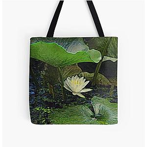 Water Lily Sheltered by its Own Leaves All Over Print Tote Bag RB0301