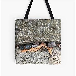 Pebbles and Seeds in a Crevasse Between Two Rocks All Over Print Tote Bag RB0301