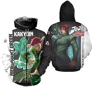 Kakyoin Hierophant Green Shirt JoJo Anime Zipped Hoodie