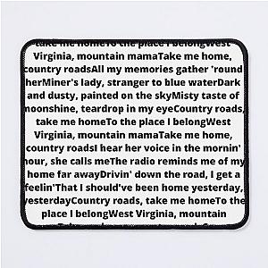 John Denver Country Roads lyrics Mouse Pad