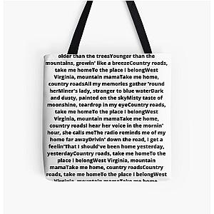 John Denver Country Roads lyrics All Over Print Tote Bag