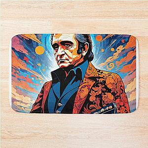 Johnny Cash Hurt With Guitar On A Trippy Background Bath Mat