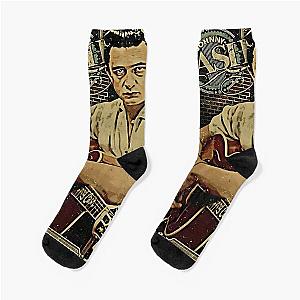 Vintage Portrait of Johnny Cash Holding Guitar Socks