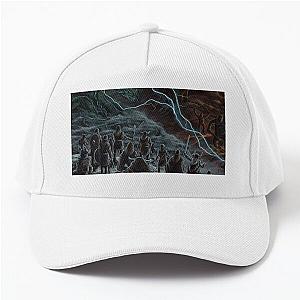 Viking warriors facing Fenrir Baseball Cap