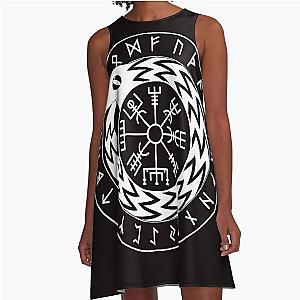 Norse Mythology Jormungandr Vegvisir with runes A-Line Dress