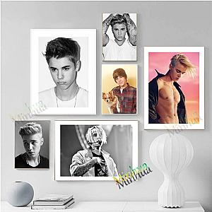 Justin Bieber Posters - Justin Bieber Poster Hot Singer Music Black And White Posters Prints Canvas AL2407