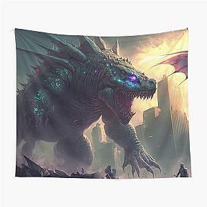 Kaiju Monster Battle In The City Giant Lizard Creature vs Fire Dragon Stomping Beast Tapestry