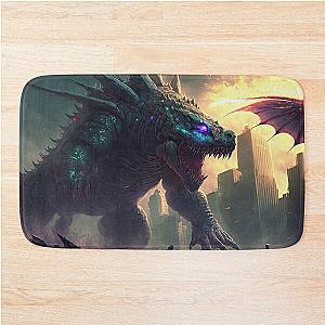 Kaiju Monster Battle In The City Giant Lizard Creature vs Fire Dragon Stomping Beast Bath Mat