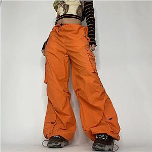 Orange Cargo Long Pants Bootcut Multipockets Loose [ID22171]